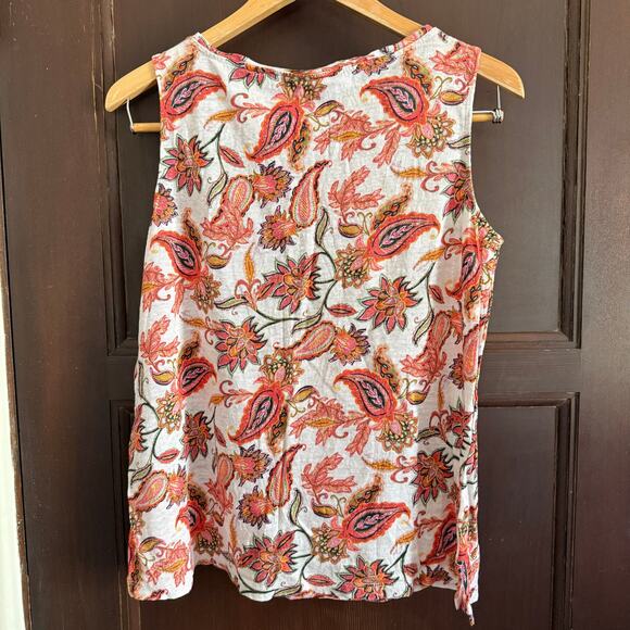 J.JILL | Love Linen Jersey Orange and brown Paisley Sleeveless Top Small Petite - Picture 2 of 4